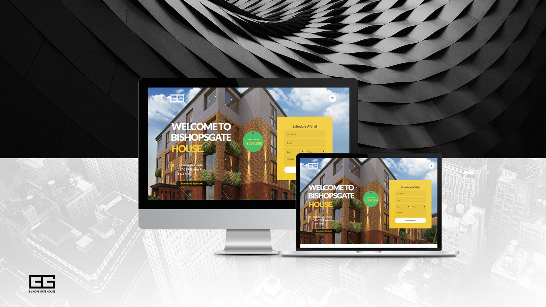 Website shown on desktop, laptop, tablet and phone