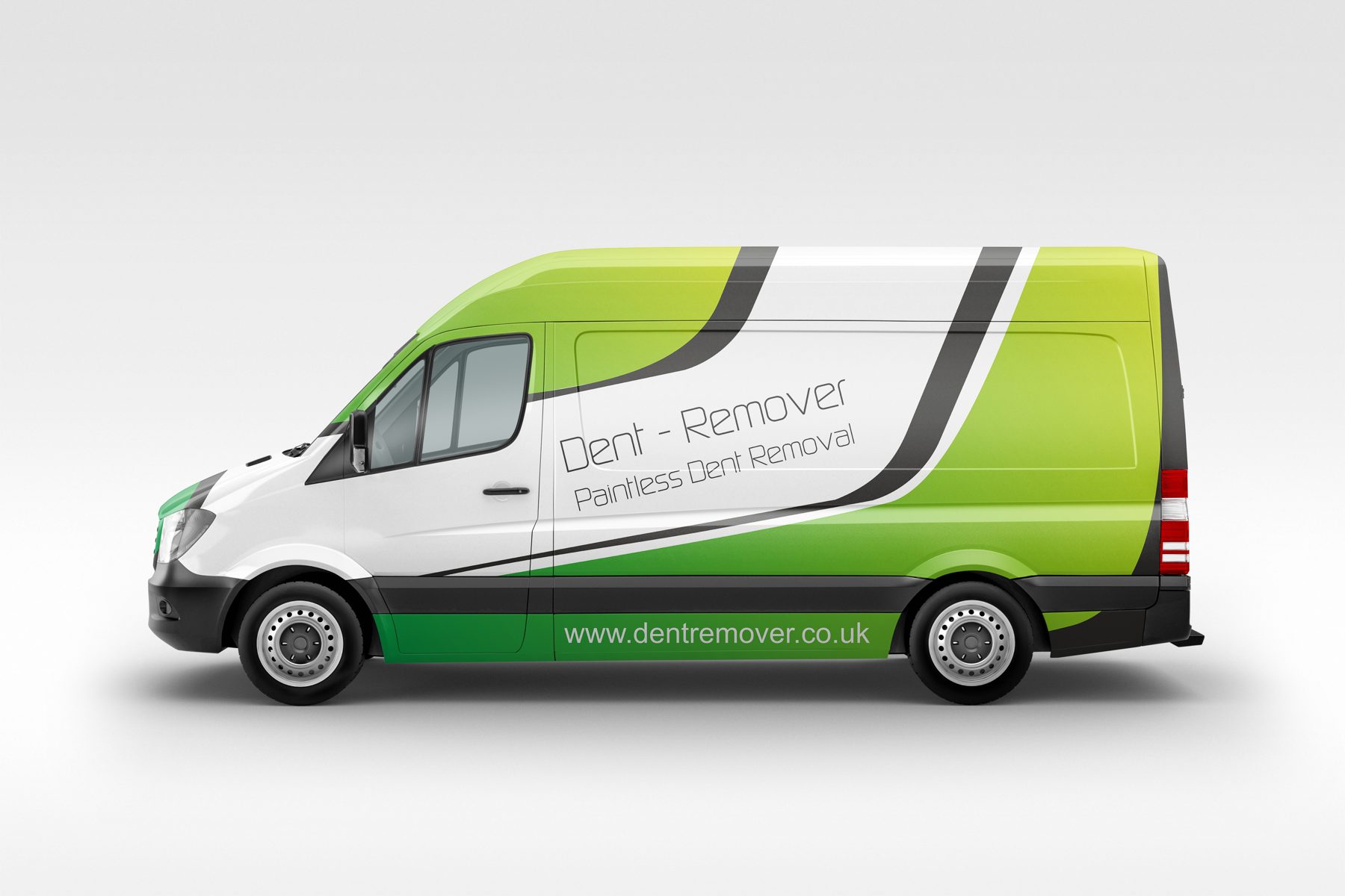 Dent-Remover van on a white studio background