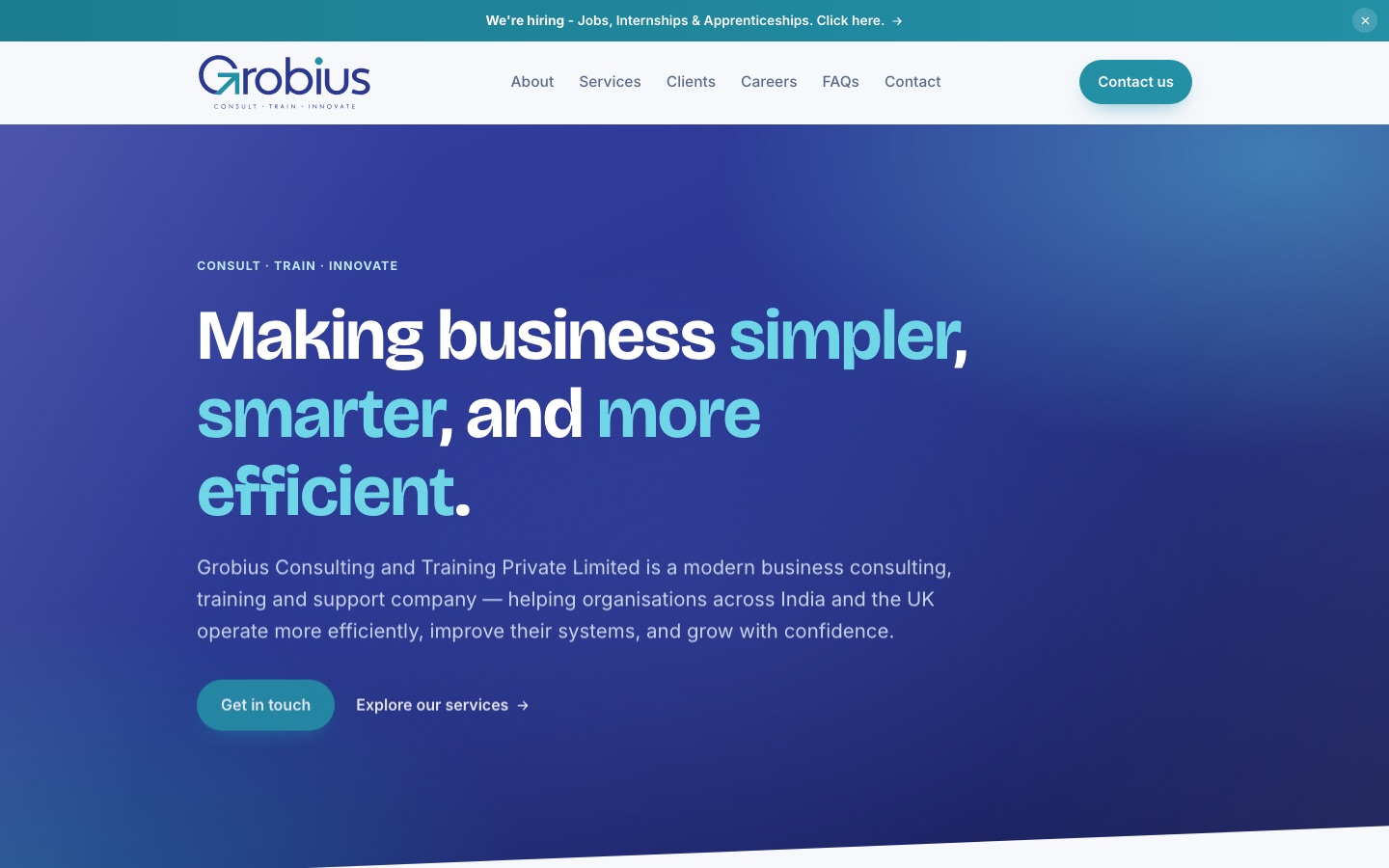 Grobius landing page: Making business simpler, smarter, and more efficient