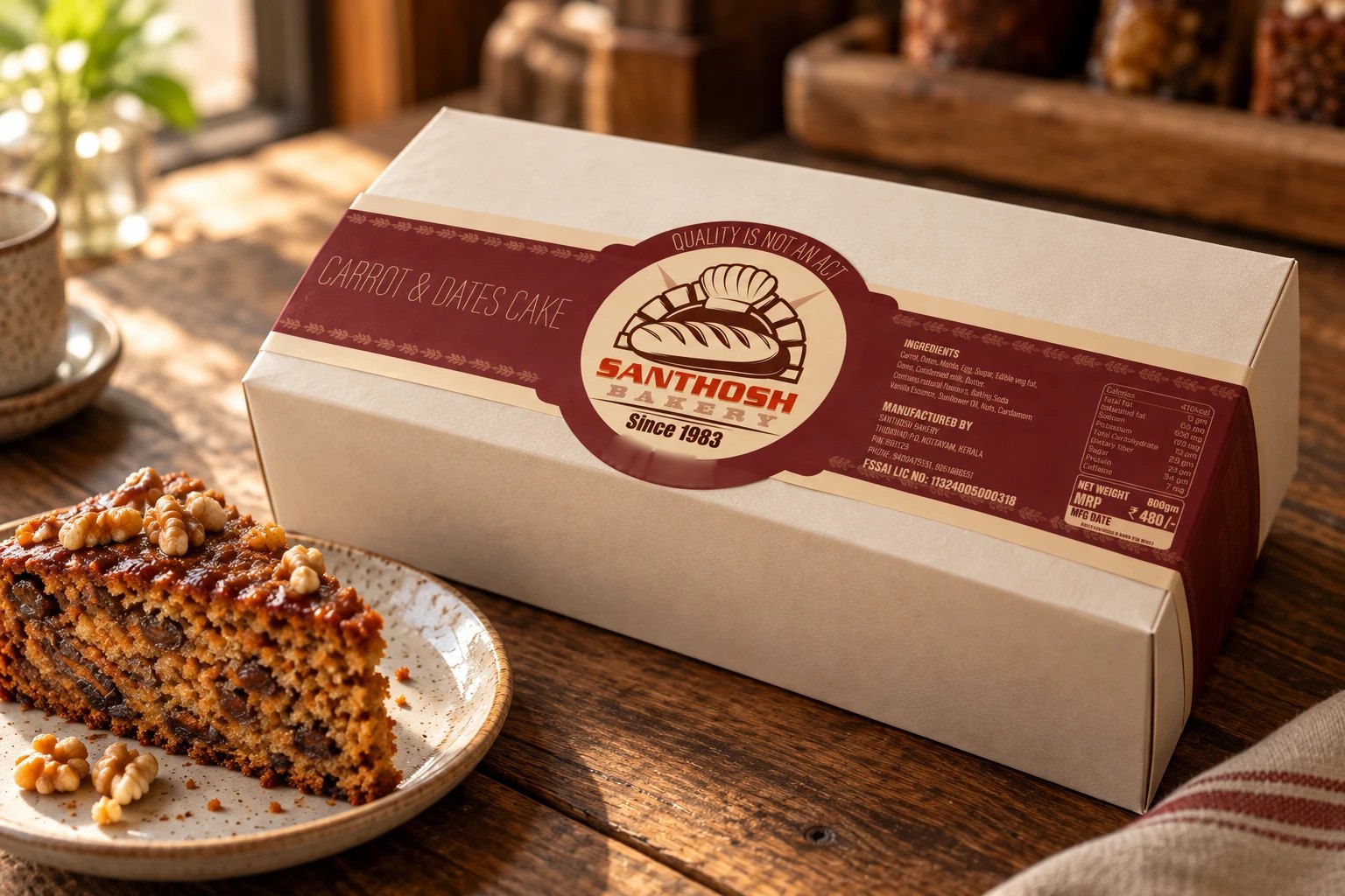 Cake box with the Carrot and Dates Cake band label